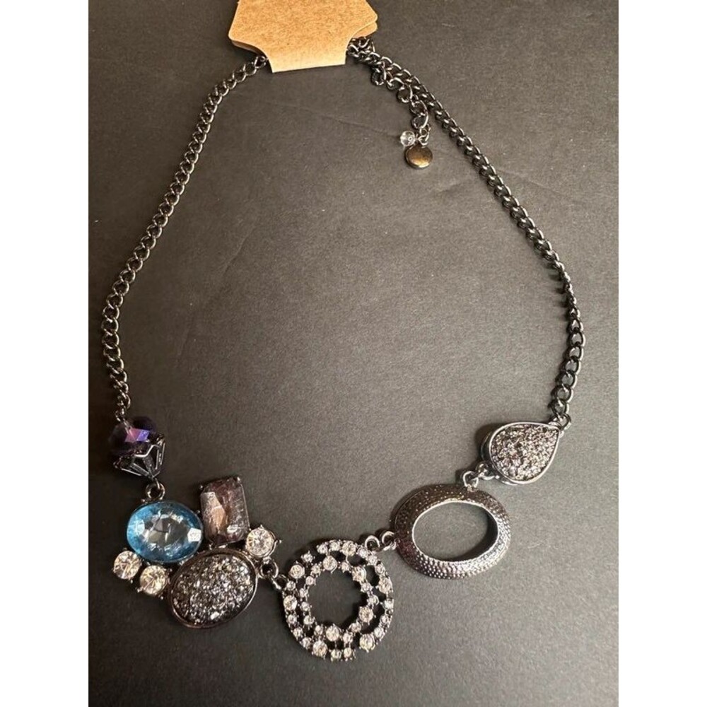 Gunmetal, gem cluster necklace